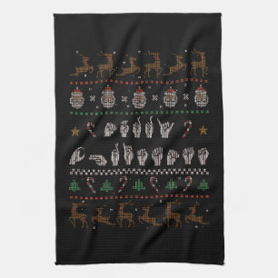 Merry Christmas - ASL American Sign Language II Tea Towel