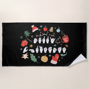 Merry Christmas - ASL American Sign Language III Beach Towel