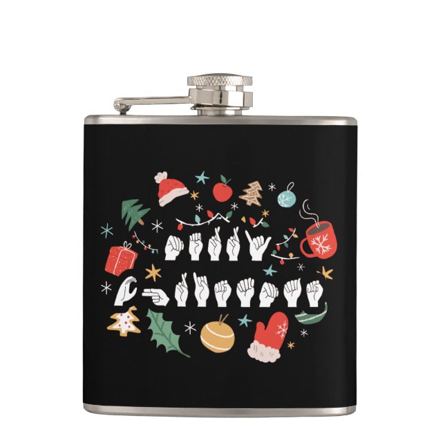 Merry Christmas - ASL American Sign Language III Hip Flask (Front)