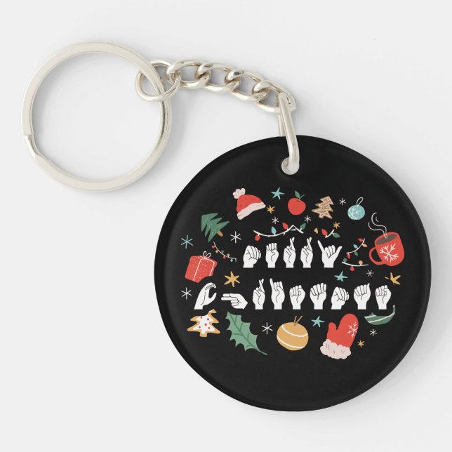 Merry Christmas - ASL American Sign Language III Key Ring (Front)