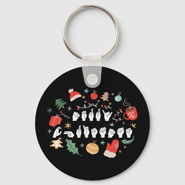 Merry Christmas - ASL American Sign Language III Key Ring (Front)