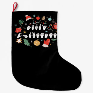 Merry Christmas - ASL American Sign Language III Large Christmas Stocking