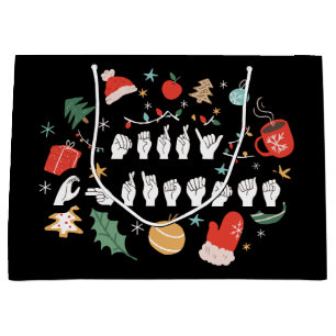 Merry Christmas - ASL American Sign Language III Large Gift Bag