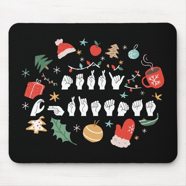 Merry Christmas - ASL American Sign Language III Mouse Mat (Front)