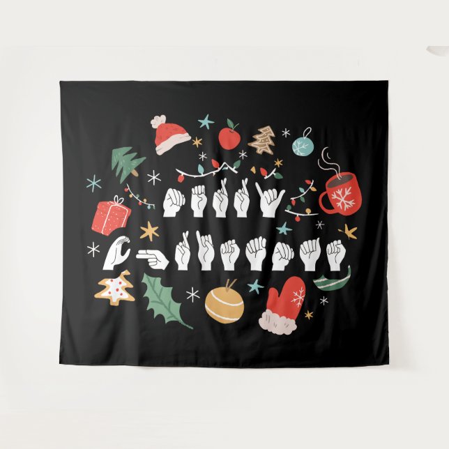 Merry Christmas - ASL American Sign Language III Tapestry (Front (Horizontal))