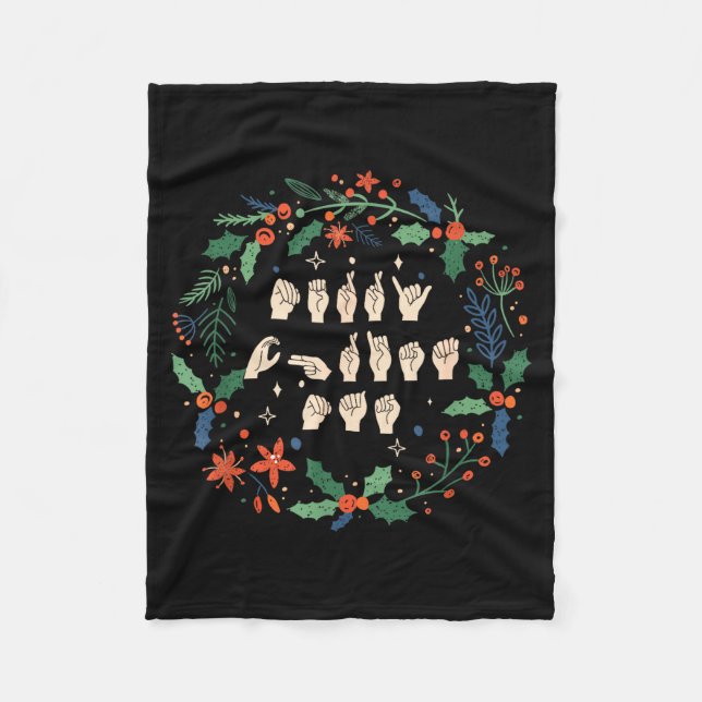 Merry Christmas Asl Sign Language Deaf Sped Women  Fleece Blanket (Front)