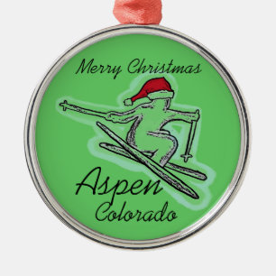 Merry Christmas Aspen Colorado skier ornament