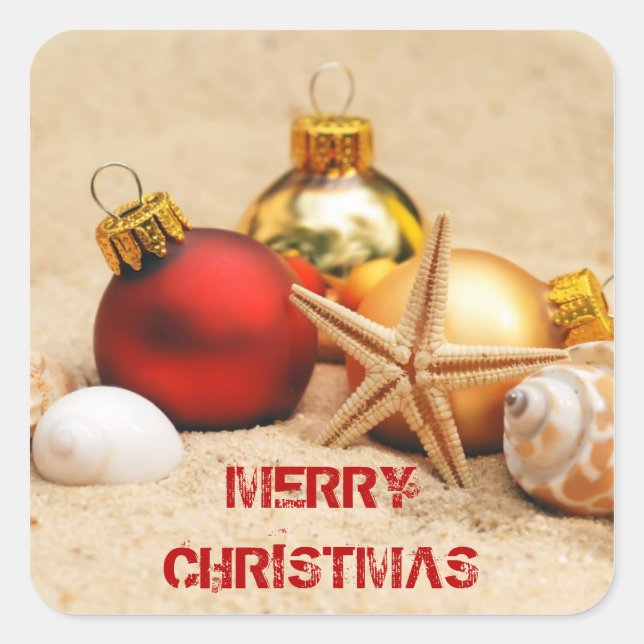 Merry Christmas At the Beach Square Sticker (Front)