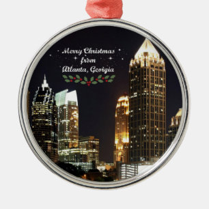 Merry Christmas, Atlanta, Georgia Skyline Metal Tree Decoration