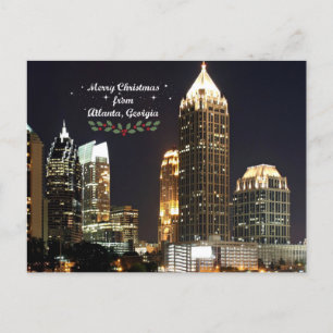 "Merry Christmas," Atlanta, Georgia Skyline Postcard