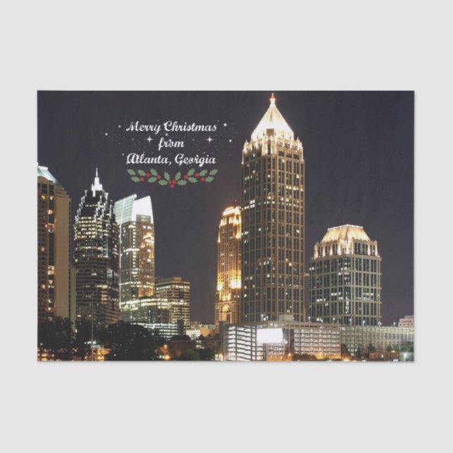 "Merry Christmas," Atlanta, Georgia Skyline Tissue Paper (Front)