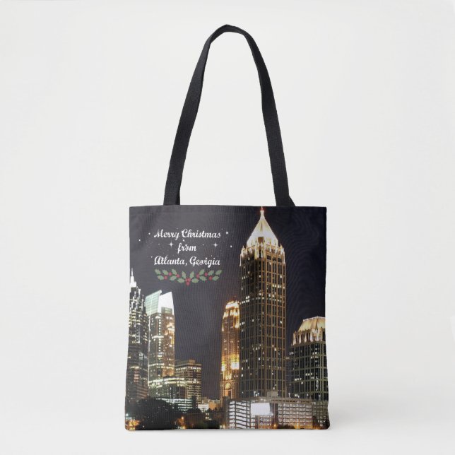 Merry Christmas, Atlanta, Georgia Skyline Tote Bag (Front)