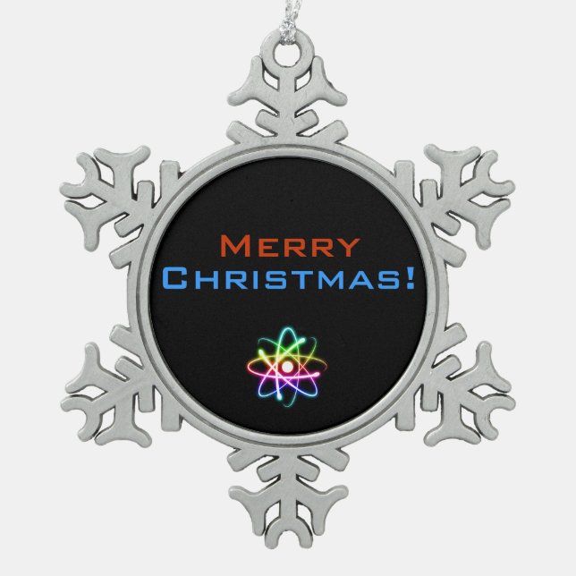 Merry Christmas | Atom Christmas Snowflake Pewter Christmas Ornament (Front)