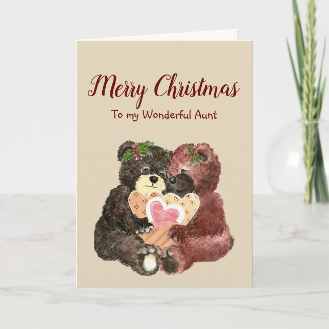 Merry Christmas Aunt Best Gift Cute Bear  Holiday Card (Front)