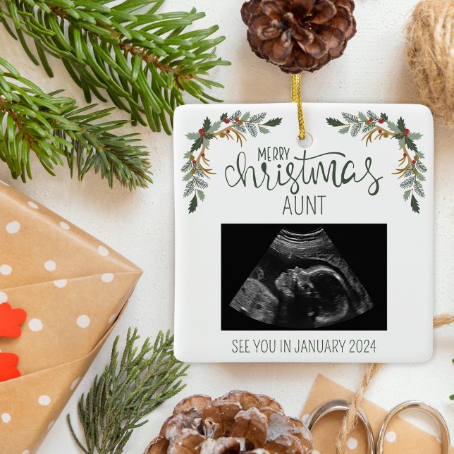 Merry Christmas Aunt Ultrasound Photo Ceramic Ornament (Creator Uploaded)