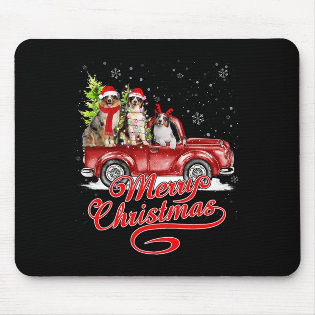 Merry Christmas Australian Shepherd Santa Reindeer Mouse Mat (Front)