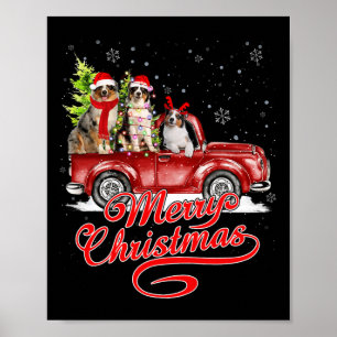 Merry Christmas Australian Shepherd Santa Reindeer Poster