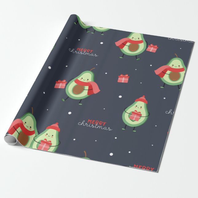 Merry Christmas Avocado Wrapping Paper (Unrolled)