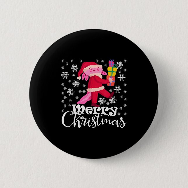 Merry Christmas Axolotl Funny Christmas Snowflakes 6 Cm Round Badge (Front)
