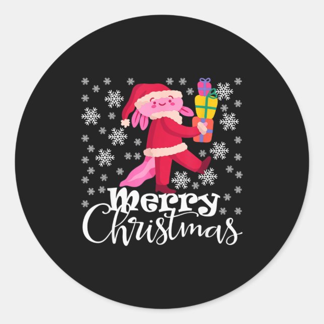 Merry Christmas Axolotl Funny Christmas Snowflakes Classic Round Sticker (Front)