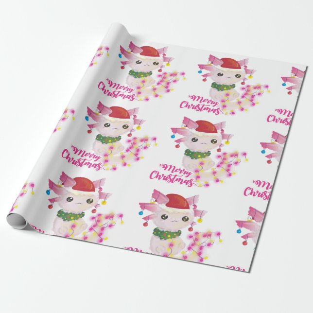 merry christmas axolotl santa wrapping paper (Unrolled)