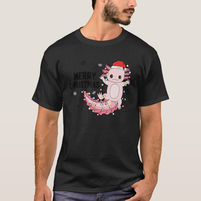 Merry Christmas Axolotl Xmas Lights Salamander T-Shirt (Front)