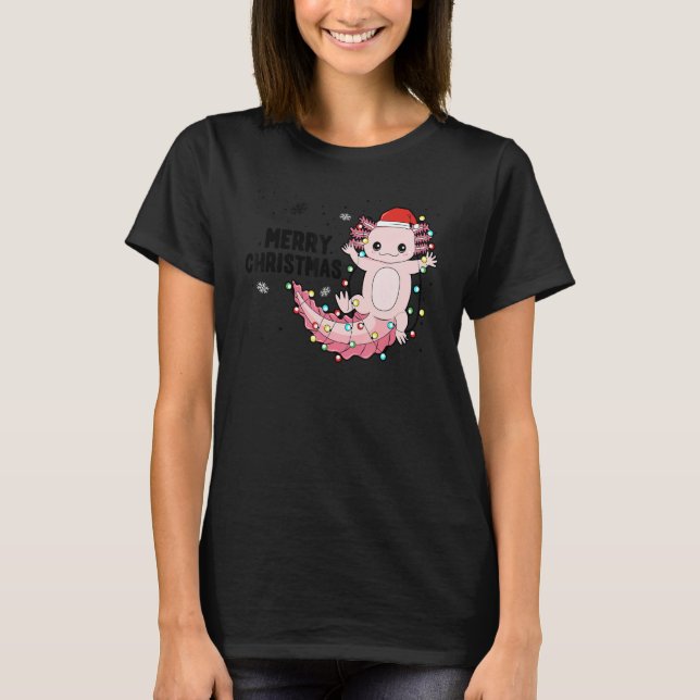 Merry Christmas Axolotl Xmas Lights Salamander T-Shirt (Front)
