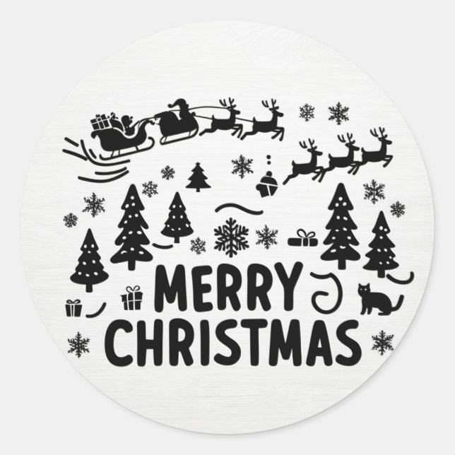 merry christmas b & w clipart classic round sticker (Front)