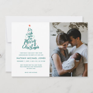 Merry Christmas Baby Birth Photo Holiday Card