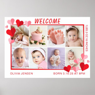 Merry Christmas Baby Birth Stats 4 Photo Red heart Poster