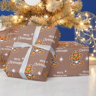 Merry Christmas! Baby Gingerbread on Mocha Wrapping Paper