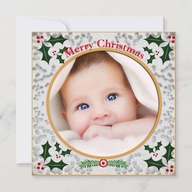 Merry Christmas Baby Infant Family Photo Custom Holiday Card (Front)