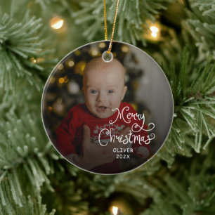 Merry Christmas Baby Photo Ceramic Tree Decoration