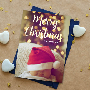Merry Christmas Baby Photo Real Gold Foil Holiday Card