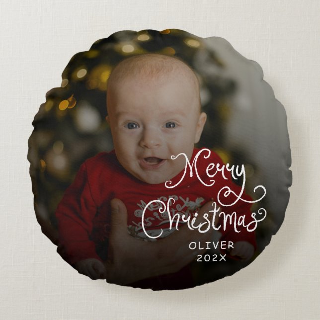 Merry Christmas Baby Photo Round Cushion (Front)
