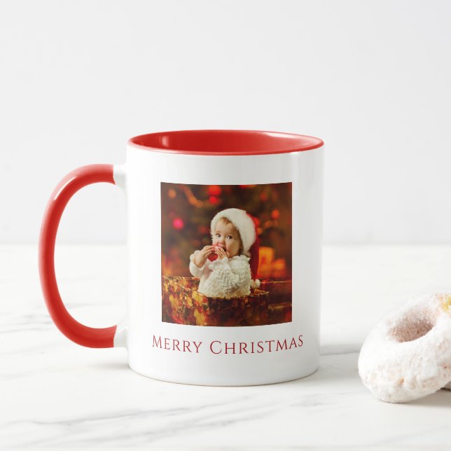 Merry Christmas Baby Photo Santa Hat Festive Mug (With Donut)