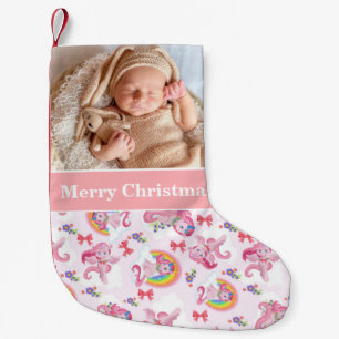 Merry Christmas Baby Photo Unicorn Small Christmas Stocking