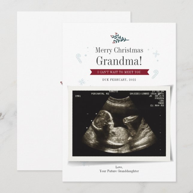 Merry Christmas Baby Sonograph Photo Grandma Card (Front/Back)