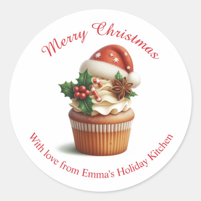 Merry Christmas Bakery Cupcake Personalise Sticker (Front)