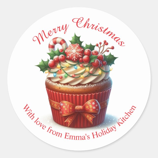 Merry Christmas Bakery Cupcake Sticker (Front)