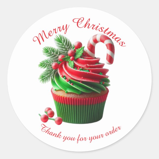 Merry Christmas Bakery Cupcake Thank you Sticker (Front)
