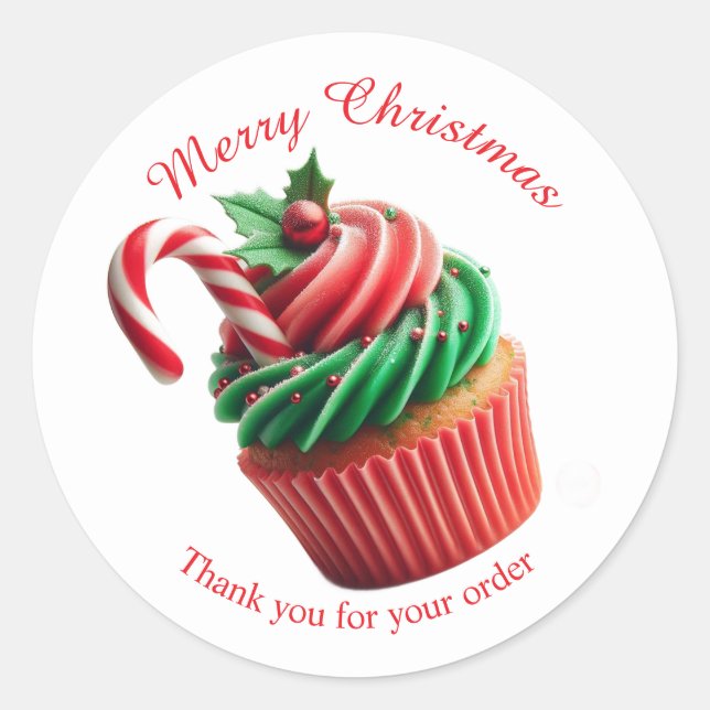 Merry Christmas Bakery Cupcake Thank you Sticker (Front)