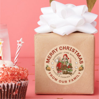 Merry Christmas Baking Bunny Family Classic Round Sticker