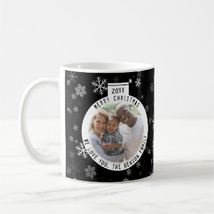 Merry Christmas Ball Black and White Snowflake Coffee Mug