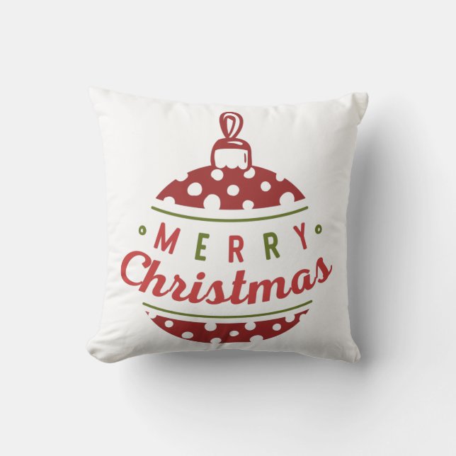 Merry Christmas Ball Ornament Red White Polka Dot Cushion (Front)