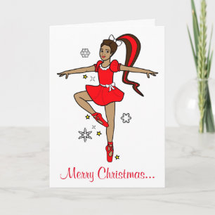 Merry Christmas, Ballerina Princess, Dancer in Red Holiday Card