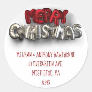 Merry Christmas Balloon Letters Return Address Classic Round Sticker