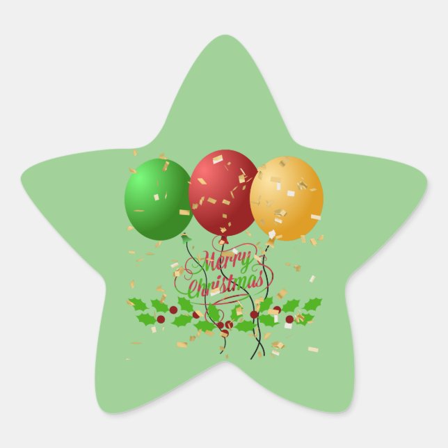 Merry Christmas Balloons Star Sticker (Front)