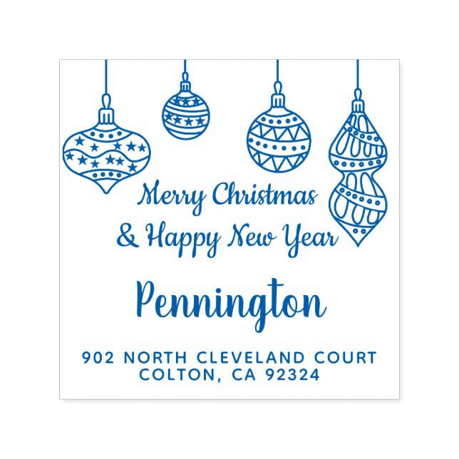 Merry Christmas Balls Family Return Address Self-inking Stamp (Design)