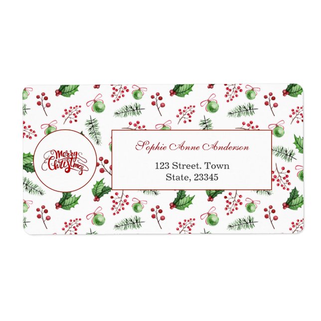 Merry Christmas Balls Holly Berries Pine Monogram (Front)